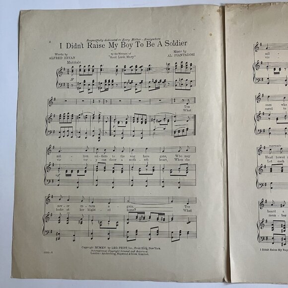 1910s Vintage Sheet Music WWI Patriotic I Didn't Raise My Boy to Be a Soldier - Picture 15 of 16